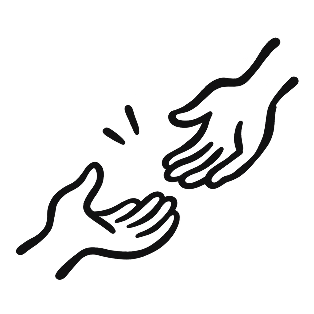Two hand-drawn hands reaching toward each other for requests.