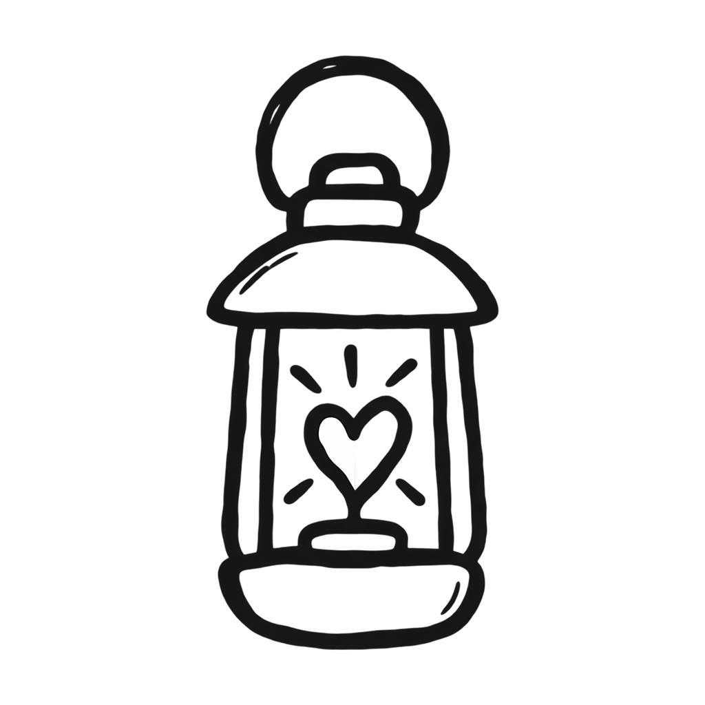 A hand-drawn lantern holding a heart for warm messages.